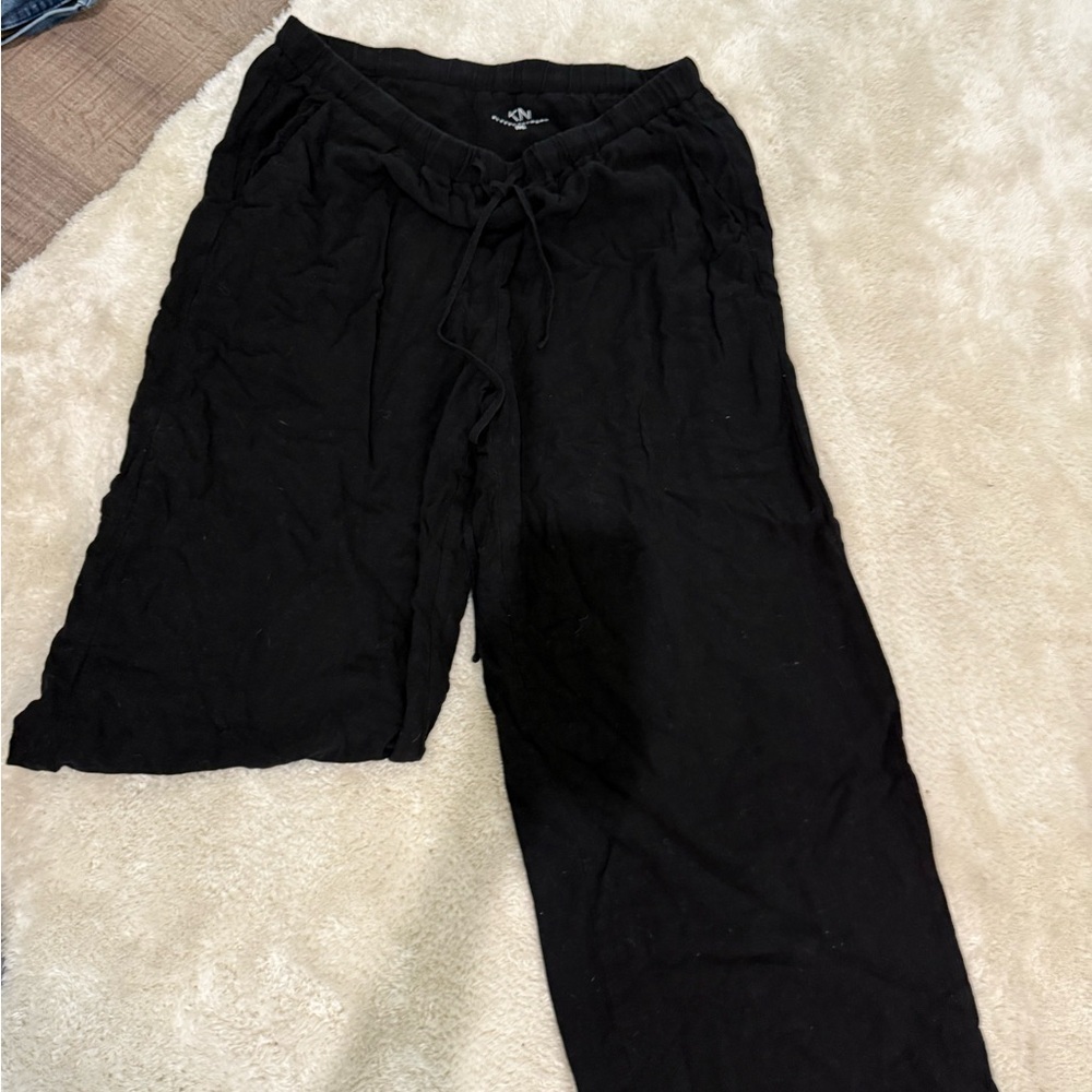 Black Drawstring Linen Pants